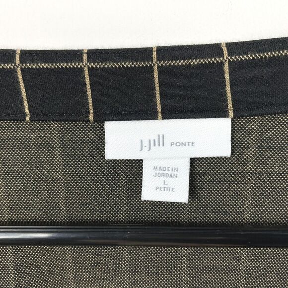 J Jill Top Size LP Large Petite Boat Neck Windowpane Ponte Knit Tunic Black Tan - Picture 5 of 6